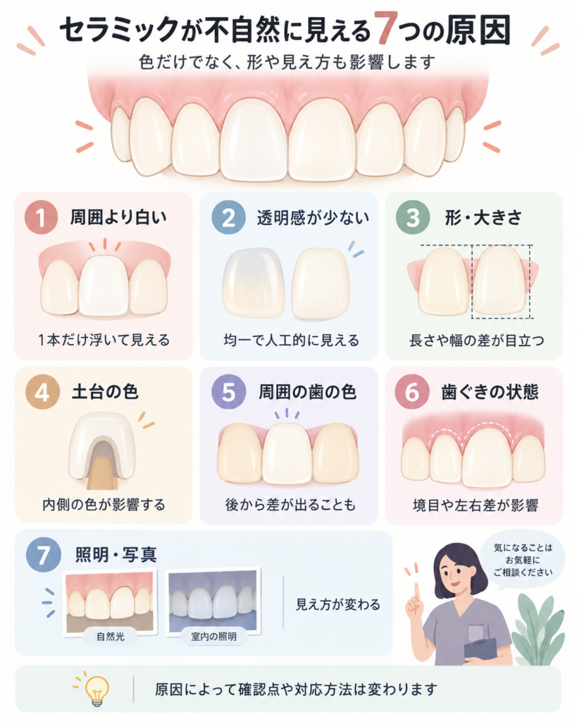 セラミックが不自然に見える原因を7つに整理した図解