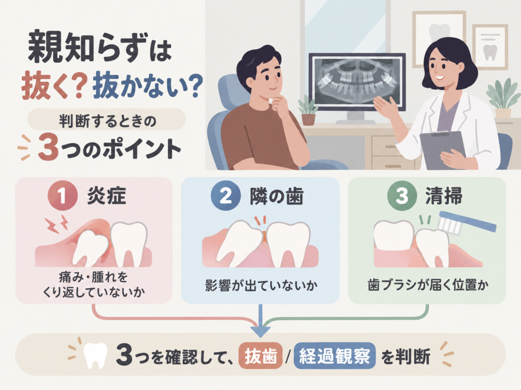 親知らずを抜くか抜かないか判断する3つのポイントイラスト図解