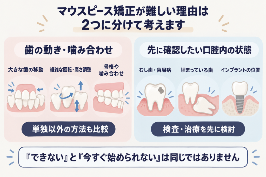 マウスピース矯正単独が難しい歯の動きと先に確認したい口腔内の状態